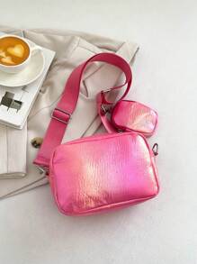 Metallic Square Bag With Coin Purse Hot Pink Funky - Hot Pink - View 2