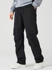 Manfinity Hypemode 男士側口袋腰部抽繩長褲 - 黑色 - 查看 4