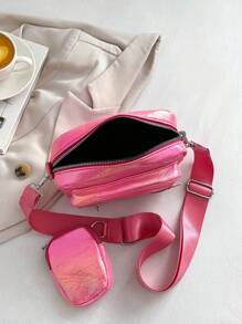 Metallic Square Bag With Coin Purse Hot Pink Funky - Hot Pink - View 3