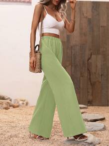 SHEIN LUNE Solid Wide Leg Pants - Green - View 1