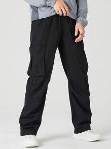 Manfinity Hypemode 男士側口袋腰部抽繩長褲 - 黑色 - 查看 1