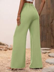 SHEIN LUNE Solid Wide Leg Pants - Green - View 2