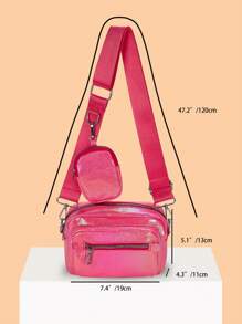 Metallic Square Bag With Coin Purse Hot Pink Funky - Hot Pink - View 4
