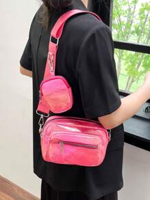 Metallic Square Bag With Coin Purse Hot Pink Funky - Hot Pink - View 5