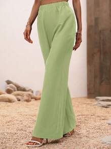 SHEIN LUNE Solid Wide Leg Pants - Green - View 3