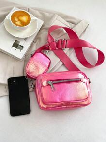 Metallic Square Bag With Coin Purse Hot Pink Funky - Hot Pink - View 7
