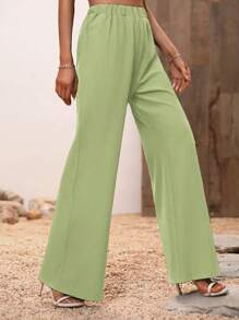 SHEIN LUNE Solid Wide Leg Pants - Green - View 5