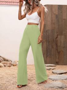 SHEIN LUNE Solid Wide Leg Pants - Green - View 6