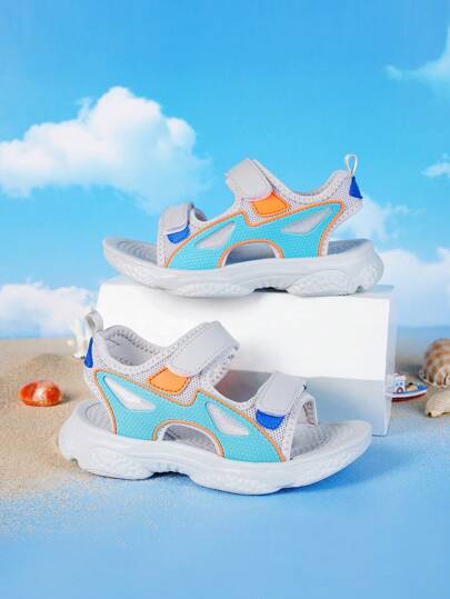 男孩撞色魔術貼運動涼鞋適用於戶外