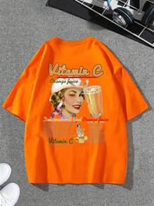 Manfinity EMRG Lỏng lẻo phù hợp Nam Khẩu hiệu & Hình ảnh Thả vai Áo thun - trái cam - Xem 1