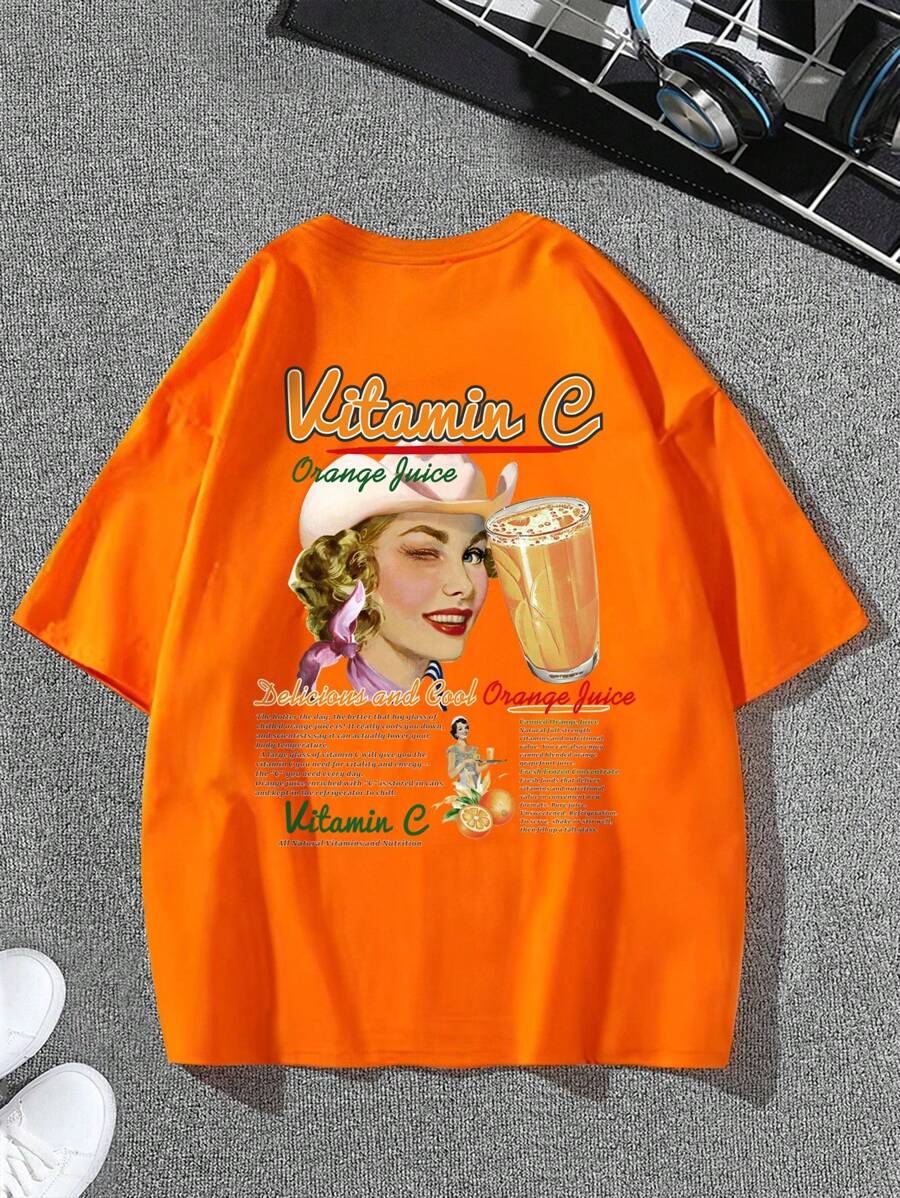 Manfinity EMRG Lỏng lẻo phù hợp Nam Khẩu hiệu & Hình ảnh Thả vai Áo thun - trái cam - Xem 1