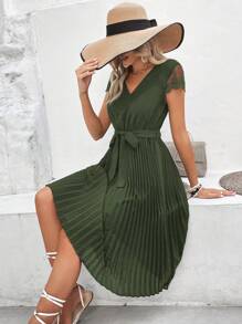 Breezaya Vestido de malla con bordado bajo fruncido - Verde militar - Ver 2