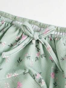 SHEIN 青少年女孩碎花泡泡袖上衣和開衩短裙