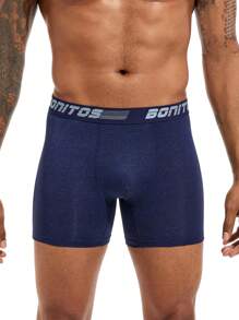 Men Letter Tape Waist Boxer Brief - Blue - View 1
