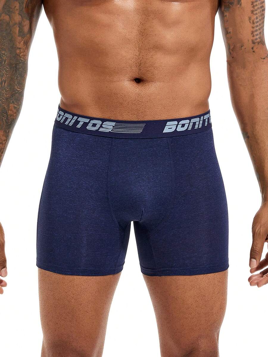 Men Letter Tape Waist Boxer Brief - Blue - View 1
