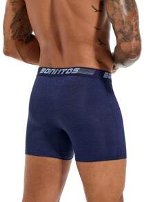Men Letter Tape Waist Boxer Brief - Blue - View 2