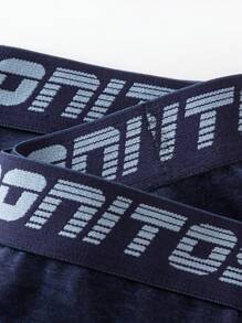 Men Letter Tape Waist Boxer Brief - Blue - View 3