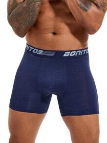 Men Letter Tape Waist Boxer Brief - Blue - View 4