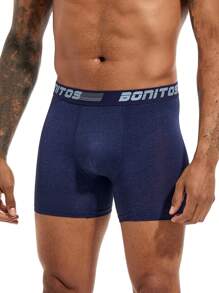 Men Letter Tape Waist Boxer Brief - Blue - View 5