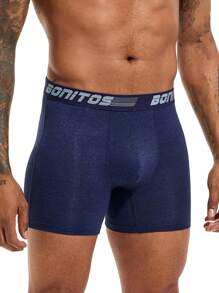 Men Letter Tape Waist Boxer Brief - Blue - View 7