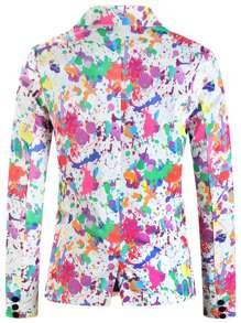 Hombres Blazer con estampado de tinte de salpicadura con botón - Blanco - Ver 2
