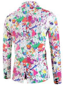 Hombres Blazer con estampado de tinte de salpicadura con botón - Blanco - Ver 3