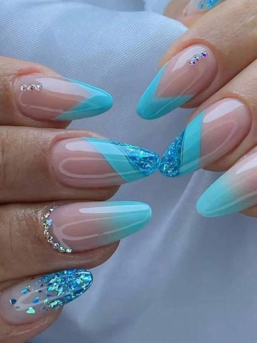 Nâng tầm phong cách của bạn với Bộ móng tay giả dài 24 chiếc Long Almond Glitter Full Cover - Nhiều màu - Xem 1