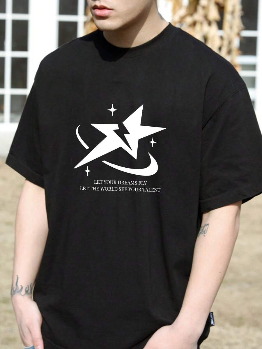 Men Slogan Graphic Drop Shoulder Tee - Black - View 1