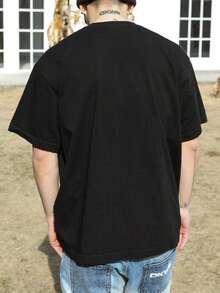 Men Slogan Graphic Drop Shoulder Tee - Black - View 2