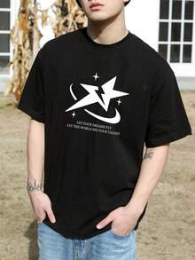 Men Slogan Graphic Drop Shoulder Tee - Black - View 4