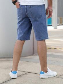 男士斜口袋百慕大牛仔短裤 - 中等水洗藍 - 查看 2