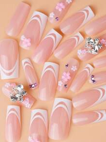 Elevate Your Style With 24pcs Long Coffin Butterfly Decor Full Cover Fake Nail Set