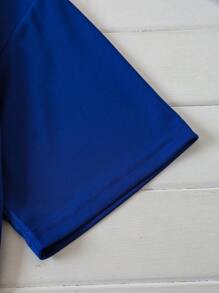 SHEIN EZwear 貓熊和標語圖案T恤 - 寶藍色 - 查看 4