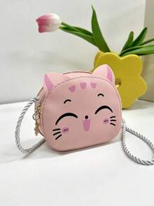 1pc Young Girls' Cute Mini Crossbody Bag With Pu Leather Zipper Closure For Everyday Use, All Seasons