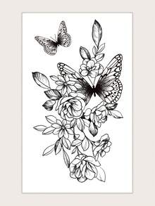 1 张蝴蝶和花朵图案纹身贴纸