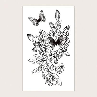 1 张蝴蝶和花朵图案纹身贴纸