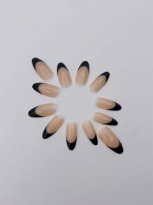 24 Chiếc Dài Hình Hạnh Nhân Tối Giản Màu Đen Pháp Bóng Sơn Móng Miếng Dán + 1 Miếng Thạch Keo + 1 Tập Tin Dải ấn Vào Móng Tay Đồ Dùng Làm Móng - Nhiều màu - Xem 3