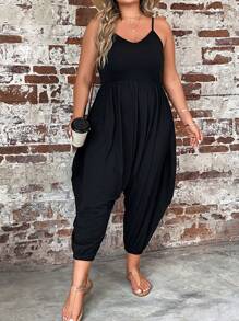 SHEIN LUNE Plus Solid Cami Jumpsuit - Black - View 3