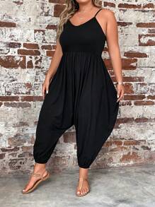 SHEIN LUNE Plus Solid Cami Jumpsuit - Black - View 4