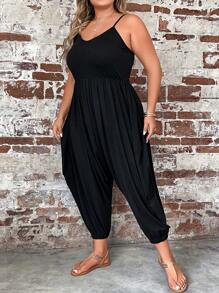 SHEIN LUNE Plus Solid Cami Jumpsuit - Black - View 6