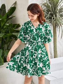 SHEIN 青少年女孩印花蝴蝶袖連衣裙 - 彩色 - 查看 1