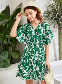 SHEIN 青少年女孩印花蝴蝶袖連衣裙 - 彩色 - 查看 6