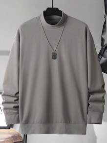 Manfinity Homme Áo nỉ Nam Đắp vá màu trơn Giải trí - Xám - Xem 1