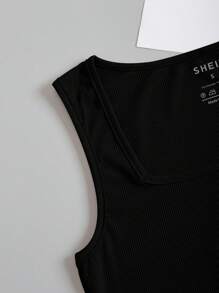 SHEIN EZwear 方領短款背心 - 黑色 - 查看 4