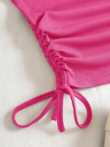 SHEIN EZwear Drawstring Side Crop Tank Top - Hot Pink - View 3