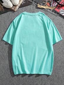 Manfinity Homme 男士字母圖案T恤 - 薄荷綠 - 查看 2