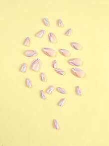 24 chiếc Móng tay giả Colorblock hình bầu dục ngắn & 1 tấm băng dính & 1 dũa móng tay - Nhiều màu - Xem 4