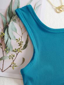 SHEIN EZwear Drawstring Side Crop Tank Top - Blue - View 4