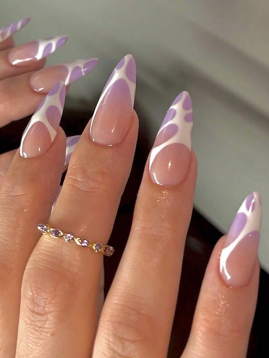 24 chiếc móng tay giả màu hạnh nhân dài & 1 băng dính & 1 dũa móng tay - Nhiều màu - Xem 1