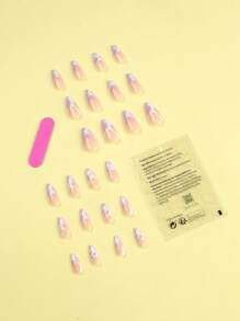 24 chiếc móng tay giả màu hạnh nhân dài & 1 băng dính & 1 dũa móng tay - Nhiều màu - Xem 2